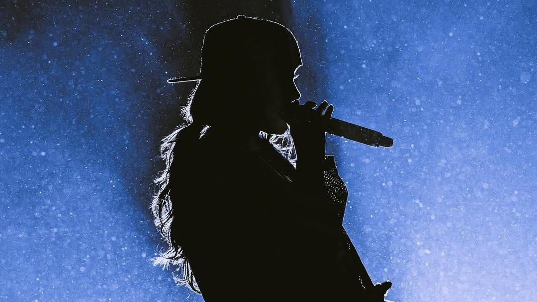 Silhouette of a person against a blue, starry sky