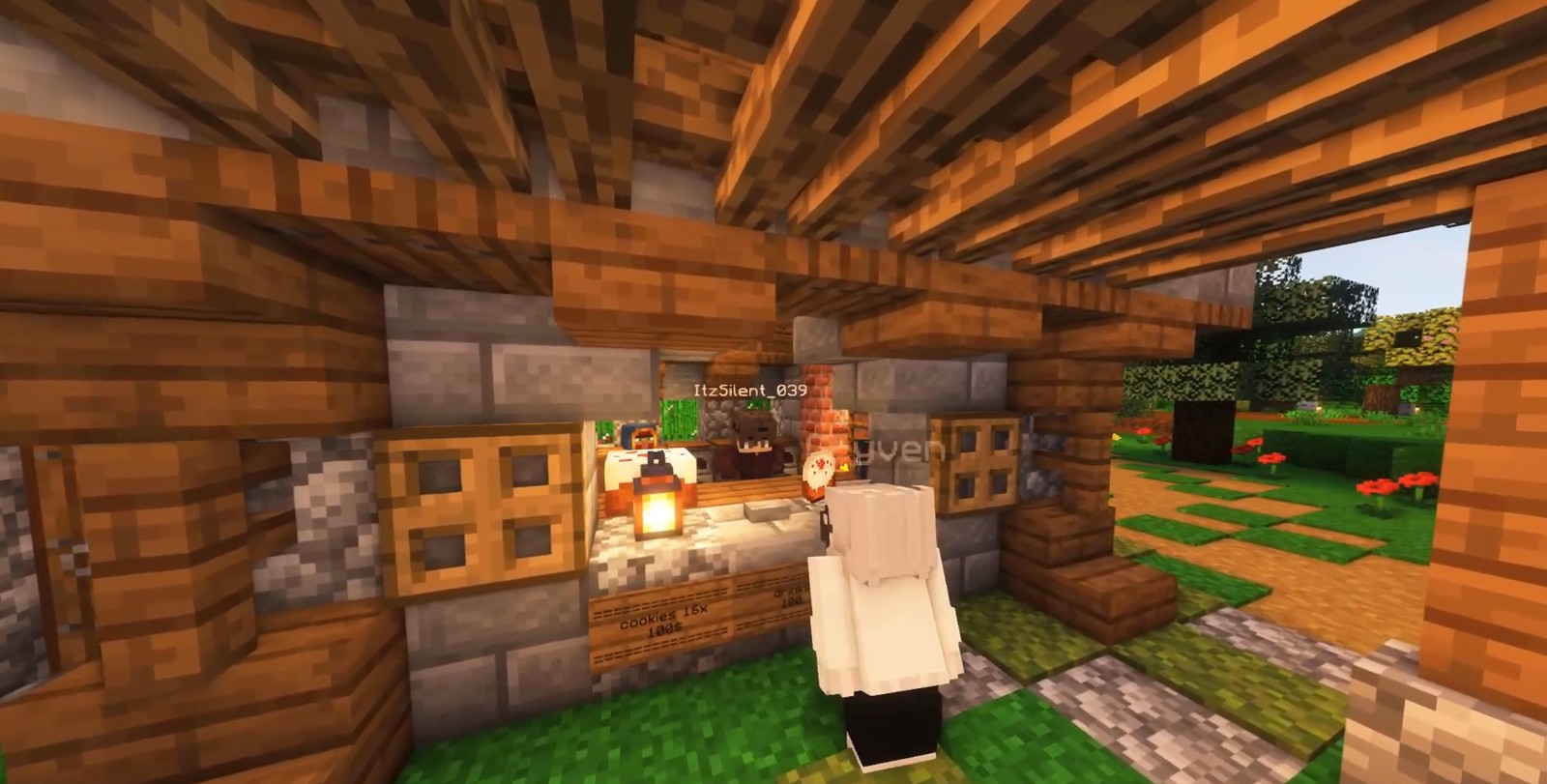 Minecraft view inside a wooden SquareNetwork shop